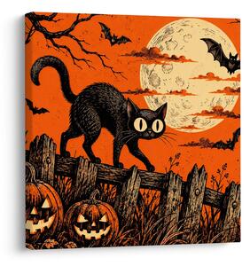 Obraz halloweenská kočka mezi dýněmi