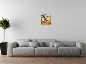 Obraz s hodinami Větrné mlýny ve Španělsku Rozměry: 30 x 30 cm