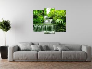 Obraz s hodinami Vodopád v deštném pralese - 3 dílný Rozměry: 90 x 70 cm