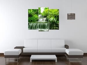 Obraz s hodinami Vodopád v deštném pralese - 3 dílný Rozměry: 80 x 40 cm