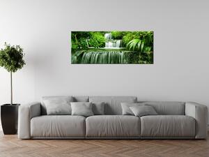 Obraz s hodinami Vodopád v deštném pralese Rozměry: 100 x 40 cm