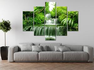 Obraz s hodinami Vodopád v deštném pralese - 5 dílný Rozměry: 150 x 105 cm