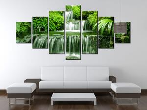Obraz s hodinami Vodopád v deštném pralese - 7 dílný Rozměry: 210 x 100 cm