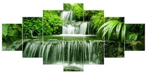 Obraz s hodinami Vodopád v deštném pralese - 7 dílný Rozměry: 210 x 100 cm