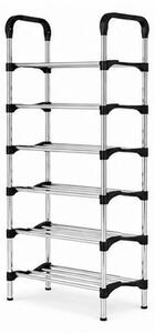 Botník, 7 pater, kov/plast, 133x58x25 cm, chrom/černá, Dekorino BB20260057