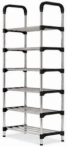 Botník, 6 pater, kov/plast, 116x58x25 cm, chrom/černá, Dekorino BB20260056