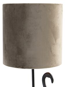 Vintage stolní lampa černé látkové stínidlo taupe 20 cm - Flamingo