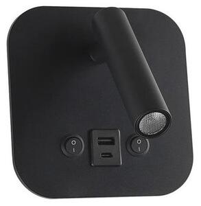 LED Nástěnné bodové svítidlo s USB portem LED/8W/230V 3000K černá