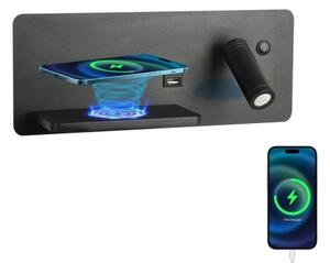 Immax 08288L-LED Nástěnné svít. s pol., USB a bezdr. nab. LED/3W/230V + LED/3W
