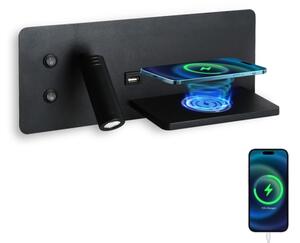 Immax 08287L-LED Nástěnné svít. s pol., USB a bezdr. nab. LED/3W/230V + LED/3W