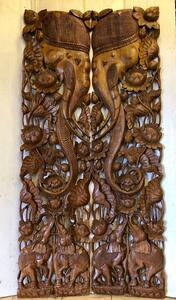 Závěsná dekorace 180x45cm, duální pár, teak, ruční práce, Thajsko (velkoplošná masivní dřevořezba)