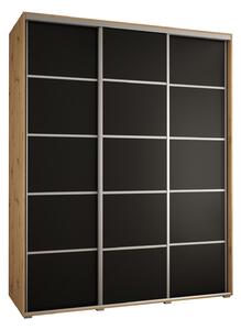 Šatní skříň YVONA 4 - 190/60 cm, dub artisan / černá / stříbrná