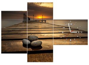 Obraz s hodinami Nádherné ráno při molu - 3 dílný Rozměry: 30 x 90 cm