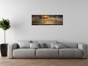 Obraz s hodinami Nádherné ráno při molu - 3 dílný Rozměry: 100 x 70 cm