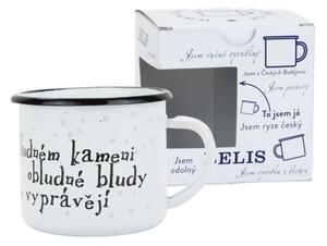 BELIS Smaltovaný hrnek 8 cm/0,35l, bílý "kámen" v krabičce