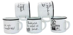 BELIS Smaltovaný hrnek ø 8 cm - 0.35 l bílý "černá věž" v krabičce - ČESKÝ PLECHÁČEK - 11008-039PEM04