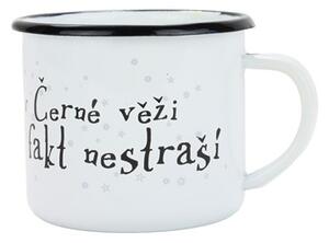 BELIS Smaltovaný hrnek ø 8 cm - 0.35 l bílý "černá věž" v krabičce - ČESKÝ PLECHÁČEK - 11008-039PEM04