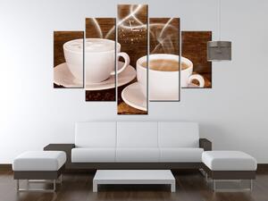 Obraz s hodinami Romantika při kávě - 5 dílný Rozměry: 150 x 105 cm