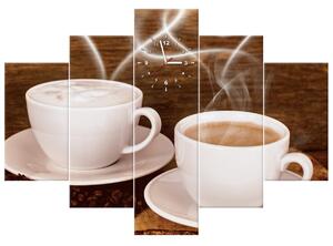 Obraz s hodinami Romantika při kávě - 5 dílný Rozměry: 150 x 105 cm