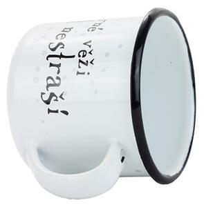 BELIS Smaltovaný hrnek ø 8 cm - 0.35 l bílý "černá věž" v krabičce - ČESKÝ PLECHÁČEK - 11008-039PEM04