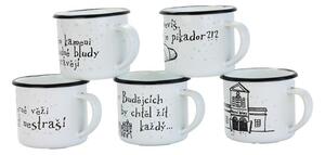 BELIS Smaltovaný hrnek ø 8 cm - 0.35 l bílý "černá věž" v krabičce - ČESKÝ PLECHÁČEK - 11008-039PEM04