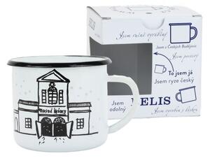 BELIS Smaltovaný hrnek 8 cm/0,35l, bílý "masné krámy" v krabičce