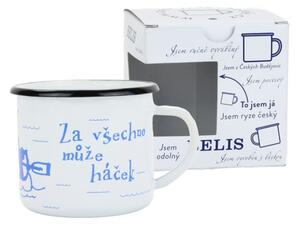 BELIS Smaltovaný hrnek 8 cm/0,35l, bílý "vodák/háček" v krabičce