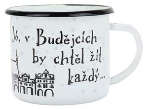 BELIS Smaltovaný hrnek ø 8 cm - 0.35 l bílý "ČB/město" v krabičce - ČESKÝ PLECHÁČEK - 11008-039PFM04