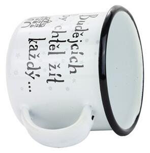 BELIS Smaltovaný hrnek ø 8 cm - 0.35 l bílý "ČB/město" v krabičce - ČESKÝ PLECHÁČEK - 11008-039PFM04
