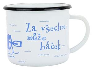 BELIS Smaltovaný hrnek ø 8 cm - 0.35 l bílý "vodák/háček" v krabičce - ČESKÝ PLECHÁČEK - 11008-039RFM04