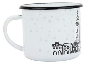 BELIS Smaltovaný hrnek ø 8 cm - 0.35 l bílý "ČB/město" v krabičce - ČESKÝ PLECHÁČEK - 11008-039PFM04