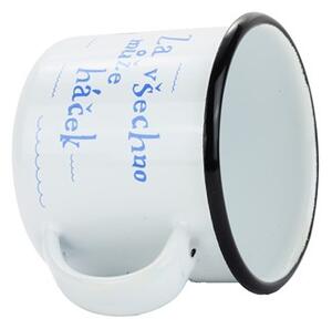 BELIS Smaltovaný hrnek ø 8 cm - 0.35 l bílý "vodák/háček" v krabičce - ČESKÝ PLECHÁČEK - 11008-039RFM04