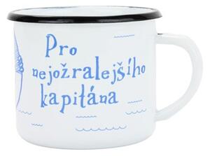 BELIS Smaltovaný hrnek ø 8 cm - 0.35 l bílý "nejožralejší kapitán" v krabičce - ČESKÝ PLECHÁČEK - 11008-039RHM04