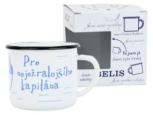 BELIS Smaltovaný hrnek 8 cm/0,35l, bílý "nejožralejší kapitán" v krabičce