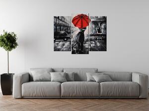Obraz s hodinami Červený polibek v dešti - 3 dílný Rozměry: 90 x 70 cm