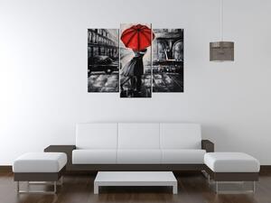 Obraz s hodinami Červený polibek v dešti - 3 dílný Rozměry: 90 x 70 cm