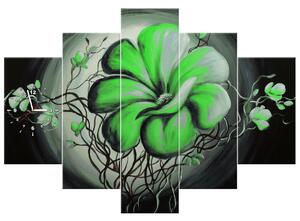 Obraz s hodinami Zelená živá krása - 5 dílný Rozměry: 150 x 105 cm