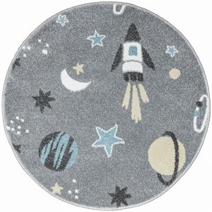 Makro Abra Kulatý dětský koberec Lima C276A Planety Vesmír Rakety šedý Rozměr: průměr 100 cm