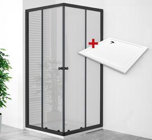 WellMall POINT Q BLACK ROCKY 80x80 Clear Čtvercový sprchový kout s mramorovou vaničkou 8595703848889