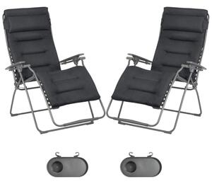 Zvýhodněná sada: 2× Relaxační křeslo Lafuma FUTURA XL BeComfort šedá Dark grey + 2× držák nápojů ZDARMA