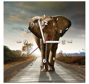 Obraz s hodinami Osamělý silný slon Rozměry: 100 x 40 cm
