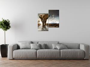 Obraz s hodinami Osamělý silný slon - 2 dílný Rozměry: 60 x 60 cm