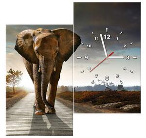 Obraz s hodinami Osamělý silný slon - 2 dílný Rozměry: 60 x 60 cm