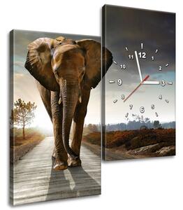 Obraz s hodinami Osamělý silný slon - 2 dílný Velikost: 60 x 60 cm
