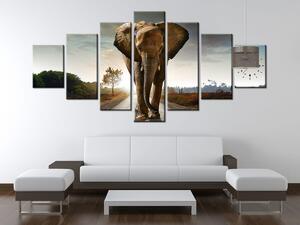 Obraz s hodinami Osamělý silný slon - 7 dílný Rozměry: 210 x 100 cm
