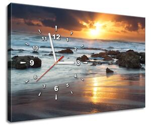 Obraz s hodinami Západ slunce nad oceánem Rozměry: 30 x 30 cm
