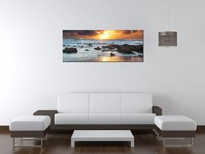 Obraz s hodinami Západ slunce nad oceánem Rozměry: 100 x 40 cm