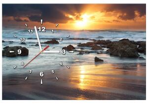 Obraz s hodinami Západ slunce nad oceánem Rozměry: 60 x 40 cm