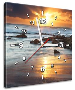 Obraz s hodinami Západ slunce nad oceánem Velikost: 30 x 30 cm