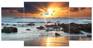 Obraz s hodinami Západ slunce nad oceánem - 3 dílný Rozměry: 80 x 40 cm